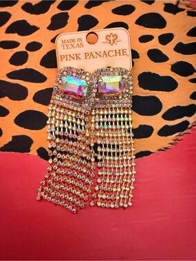Gold-Tone AB Iridescent Fringe Drop Earrings